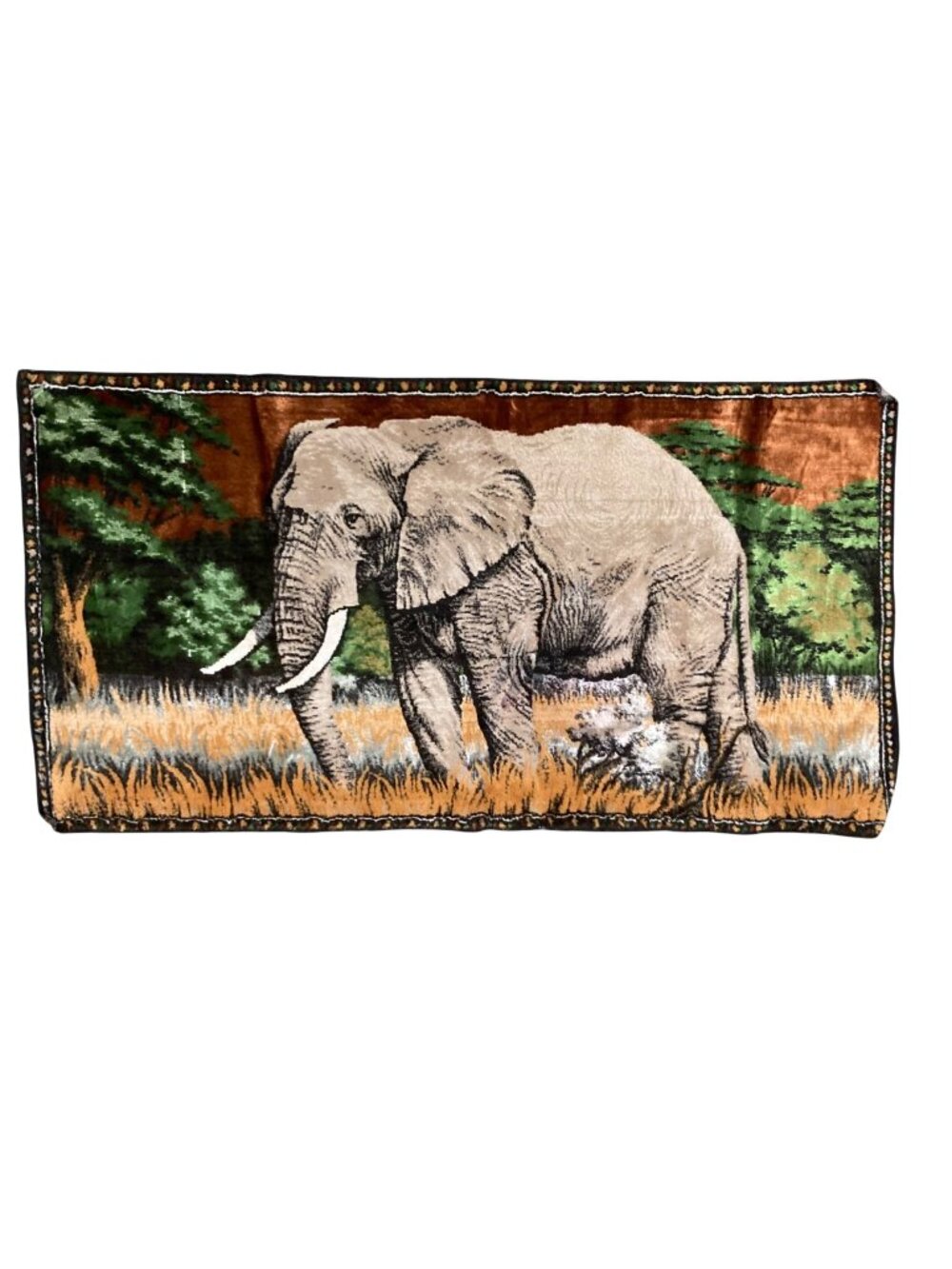 Vintage Elephant Tapestry Wall Hanging Rug With Forest Scene & Vibrant Colors